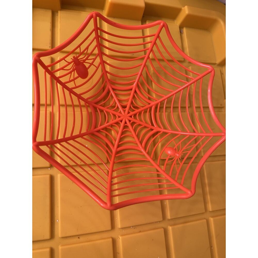 Orange Halloween Spider Web Basket Plastic Spooky Decor Candy